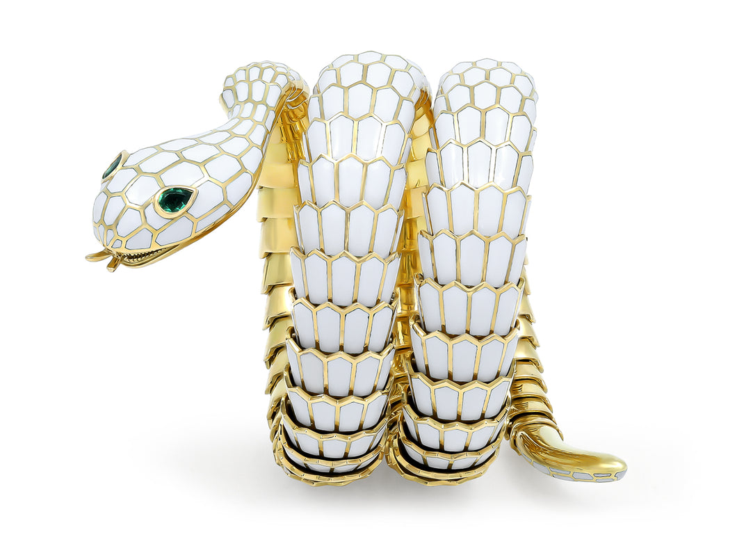 Kazanjian Snake Wrap Bracelet, in White Enamel & 18K Yellow Gold