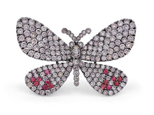 Load image into Gallery viewer, Diamond &amp; Sapphire Butterfly Brooch in 18K White Gold
