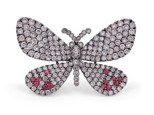 Diamond & Sapphire Butterfly Brooch in 18K White Gold