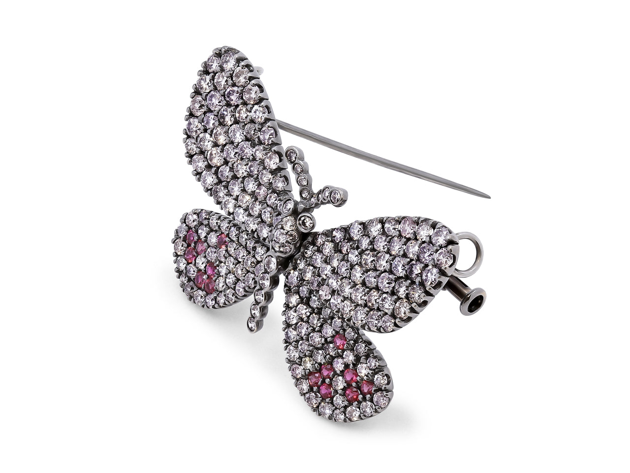 Diamond & Sapphire Butterfly Brooch in 18K White Gold