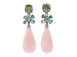 Kazanjian Garnet & Pink Opal Earrings, in 18K White Gold