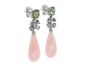 Kazanjian Garnet & Pink Opal Earrings, in 18K White Gold