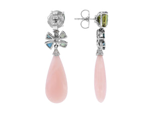 Kazanjian Garnet & Pink Opal Earrings, in 18K White Gold