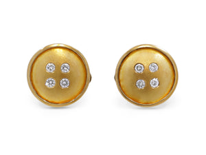 Kazanjian Diamond Button Cufflinks in 18K Yellow Gold