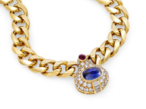 Kazanjian Cabochon Sapphire, Ruby & Diamond Necklace in 18K Yellow Gold