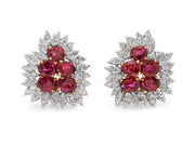 Ruby & Diamond Cluster Earrings, in 18K Yellow & White Gold