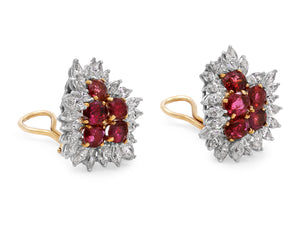 Kazanjian Ruby & Diamond Cluster Earrings, in 18K Yellow & White Gold