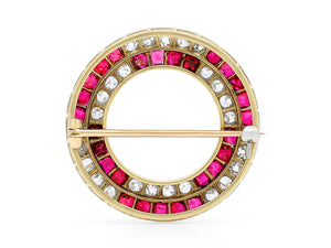 Kazanjian Ruby Circle Brooch, in Platinum & 18K Yellow Gold