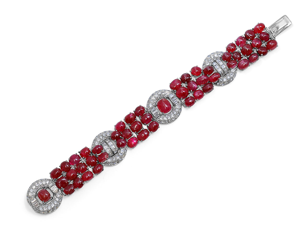 Art Deco Cabochon Ruby & Diamond Bracelet in Platinum