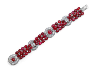 Kazanjian Art Deco Cabochon Ruby & Diamond Bracelet in Platinum