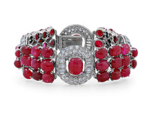 Load image into Gallery viewer, Kazanjian Art Deco Cabochon Ruby &amp; Diamond Bracelet in Platinum
