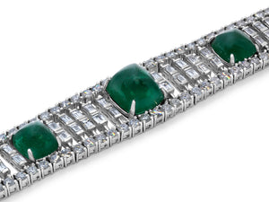 Kazanjian Cabochon Emerald & Diamond Bracelet in 18K White Gold
