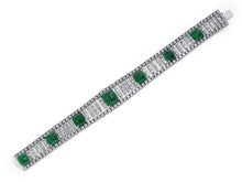 Load image into Gallery viewer, Kazanjian Cabochon Emerald &amp; Diamond Bracelet in 18K White Gold
