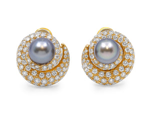 Kazanjian Black Pearl Earrings in 18K Yellow Gold