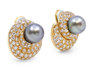 Kazanjian Black Pearl Earrings in 18K Yellow Gold