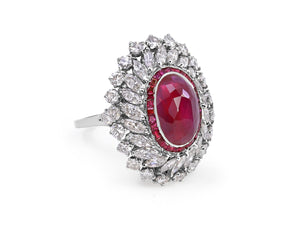 Kazanjian Concave Star Ruby, 6.31 carats, & Diamond Ring in Platinum