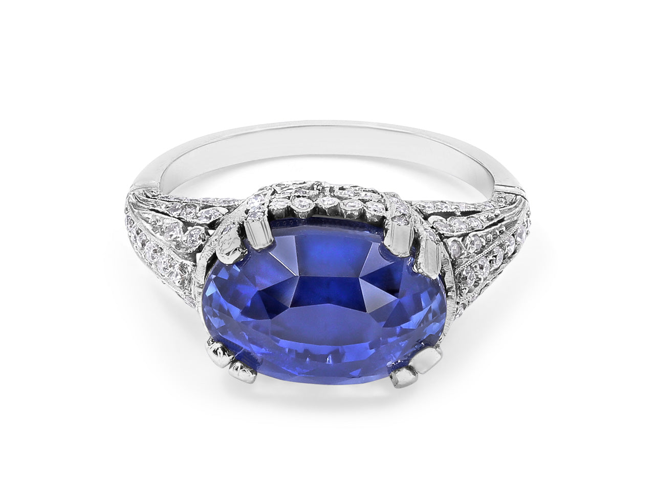 Oval Sapphire, 12.80 carats, & Diamond Ring in Platinum