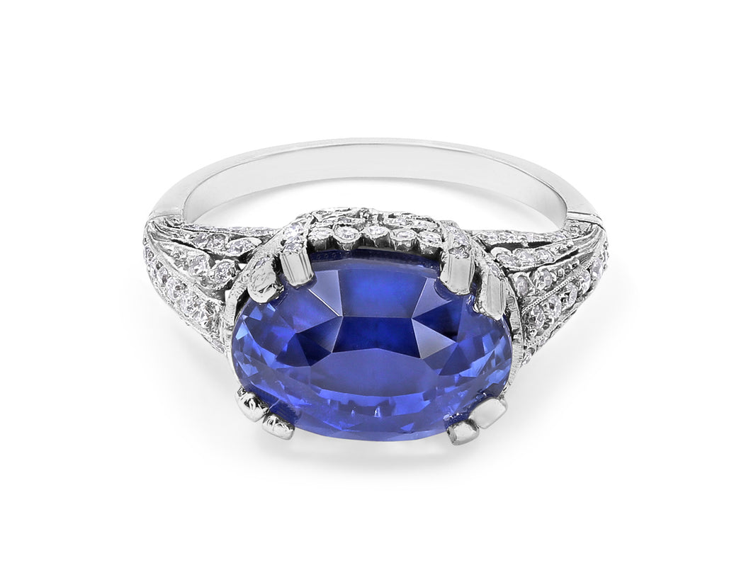 Kazanjian Sapphire, 12.80 carats, & Diamond Ring in Platinum
