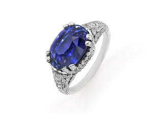 Kazanjian Sapphire, 12.80 carats, & Diamond Ring in Platinum