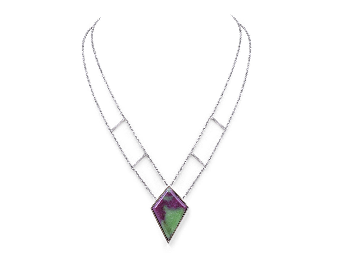 Ruby & Zoisite Necklace in 14K White Gold