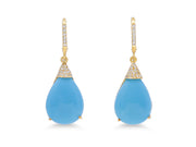 Turquoise & Diamond Drop Earrings in 18K Yellow Gold