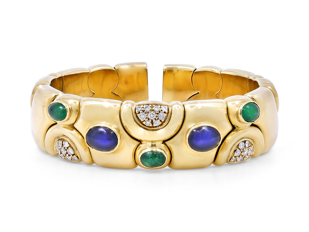 Kazanjian Cabochon Sapphire, Emerald Bracelet in 18K Yellow Gold