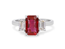 Load image into Gallery viewer, Kazanjian Emerald Cut Ruby, 2.60 Carats, &amp; Diamond Ring in Platinum
