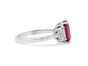 Kazanjian Emerald Cut Ruby, 2.60 Carats, & Diamond Ring in Platinum