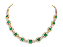 Load image into Gallery viewer, Kazanjian Emerald &amp; Diamond Necklace &amp; Earring Set in 18K Yellow Gold
