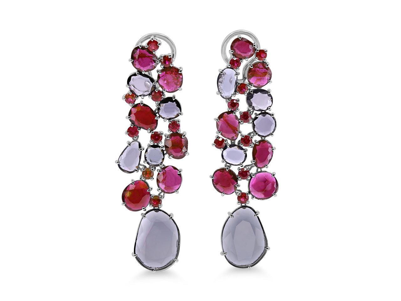 Ruby & Gray Spinel Earrings in 18K White Gold