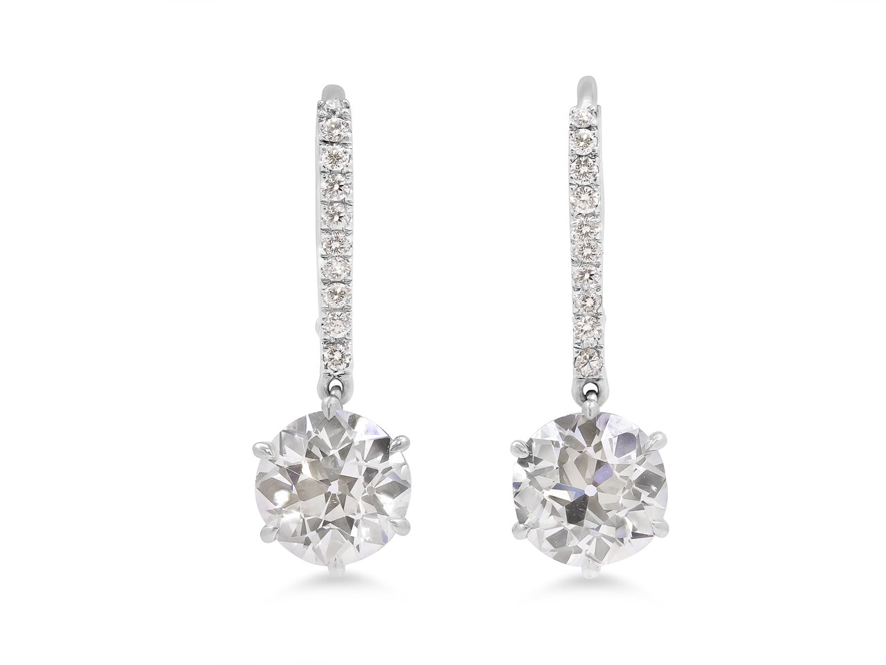 Old European Cut Diamond Drop Earrings in 18K White Gold