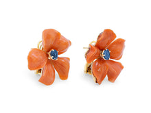 Load image into Gallery viewer, Kazanjian Coral &amp; Montana Sapphire Earrings in 18K Yellow Gold

