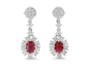 Kazanjian Ruby, 1.72 carats, and Diamond Drop Earrings in 18K White Gold