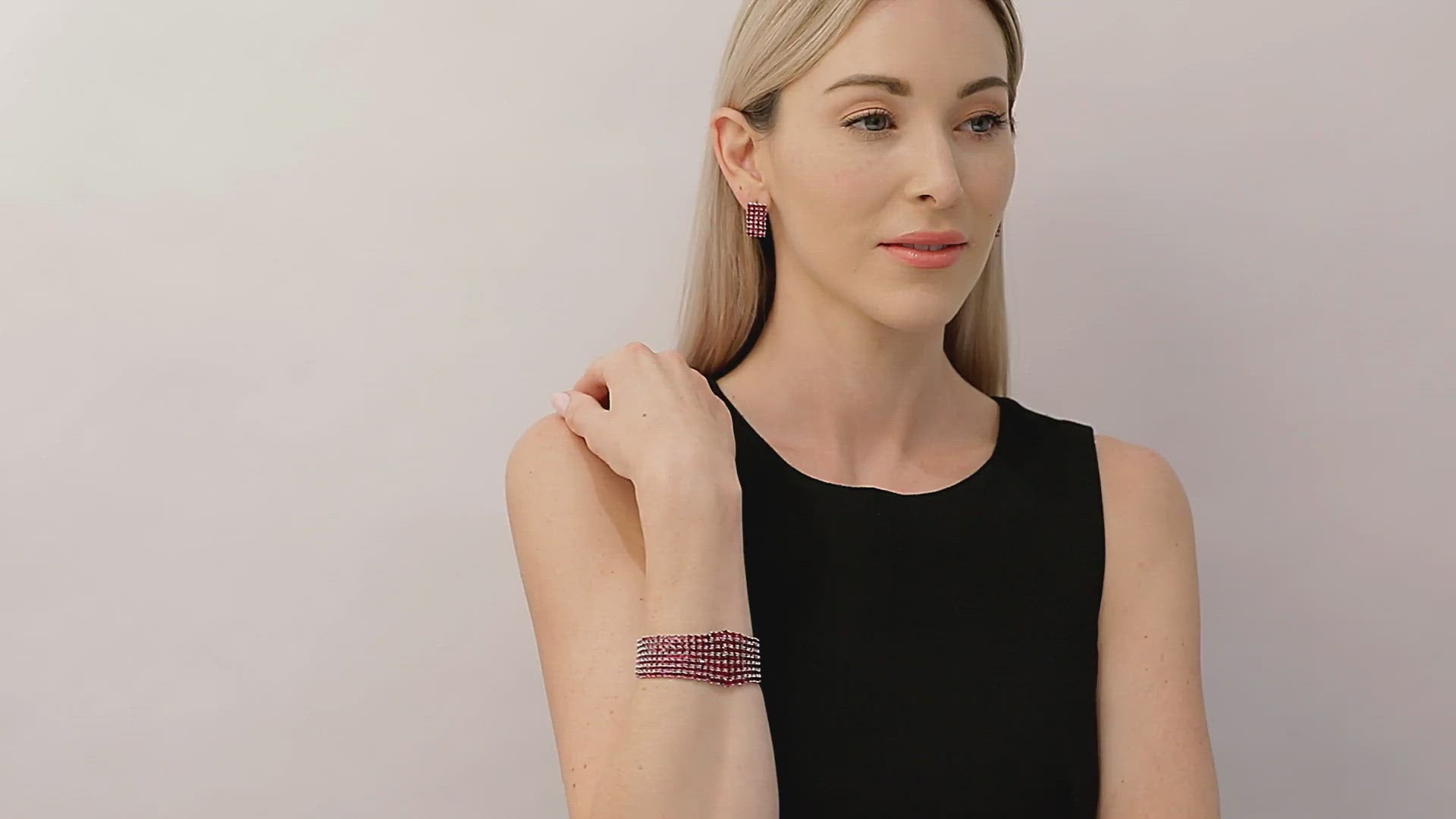 Load video: Mozambique Ruby Bracelet &amp; Earrings Set in Platinum