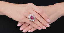 Load and play video in Gallery viewer, Kazanjian Concave Star Ruby, 6.31 carats, &amp; Diamond Ring in Platinum
