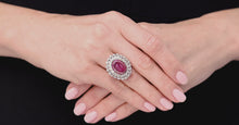 Load and play video in Gallery viewer, Kazanjian Concave Star Ruby, 6.31 carats, &amp; Diamond Ring in Platinum
