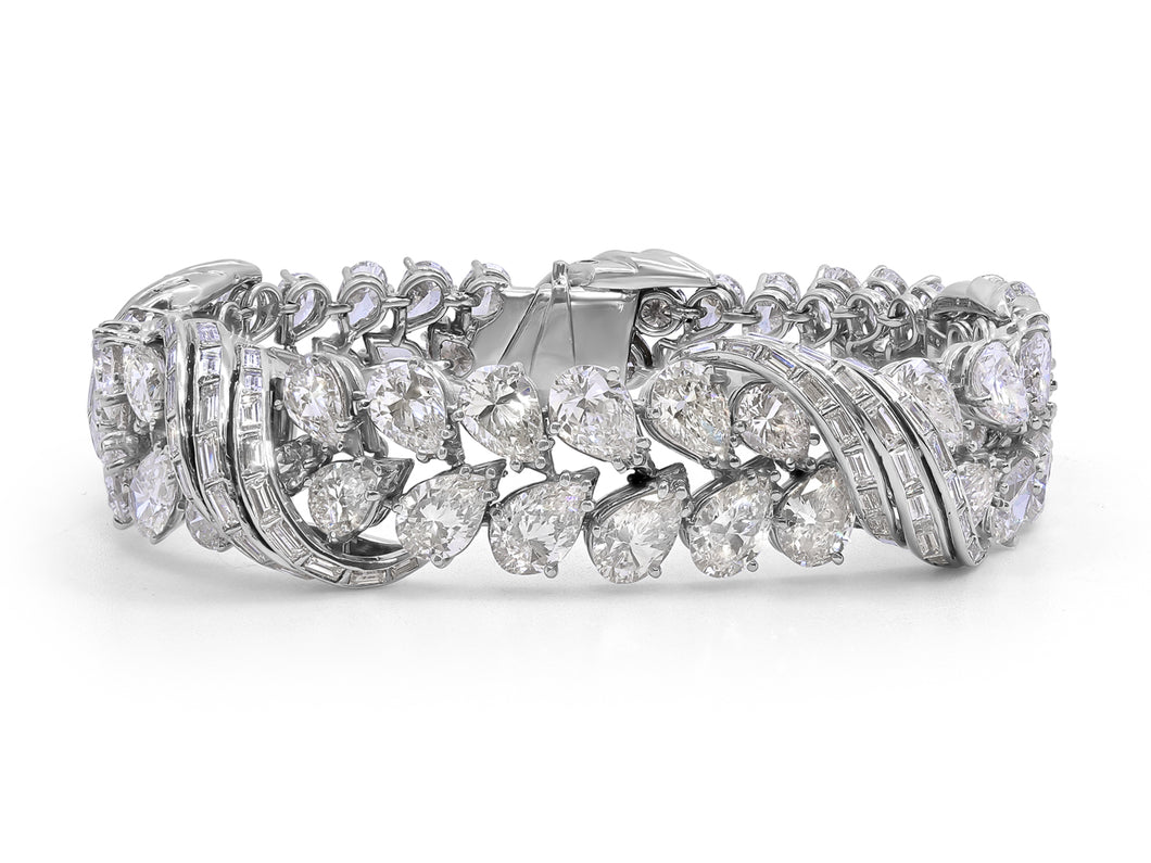Kazanjian Pear Cut & Baguette Diamond Bracelet, in Platinum