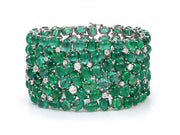 Cabochon Emerald & Diamond Wide Bracelet in Platinum