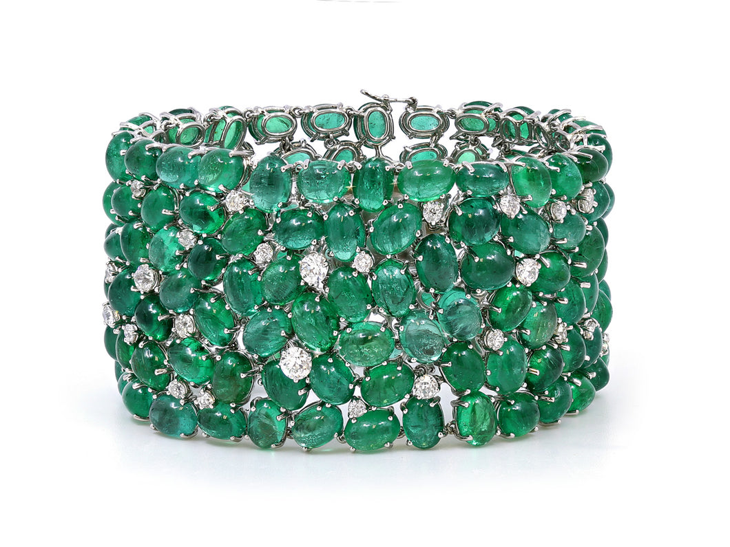 Kazanjian Cabochon Emerald & Diamond Bracelet in Platinum