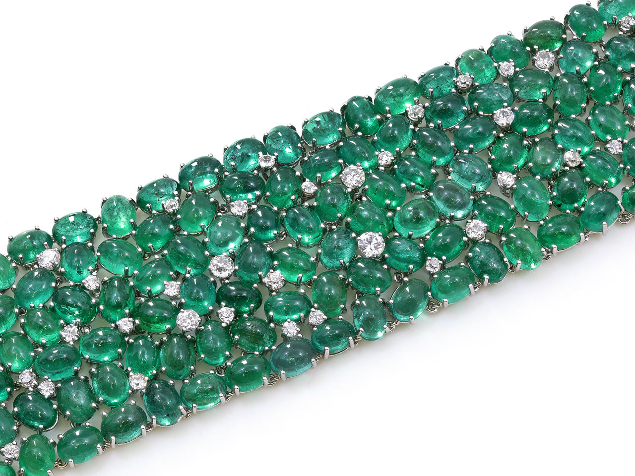 18K Yellow Gold Oval Emerald Cabochon Diamond Bracelet – Long's Jewelers