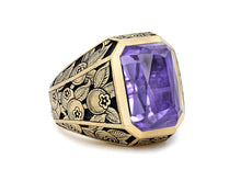 Load image into Gallery viewer, Purple Tourmaline, 14.21 Carats, Engraved Cocktail Ring in 18K Yellow Gold
