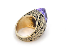 Load image into Gallery viewer, Purple Tourmaline, 14.21 Carats, Engraved Cocktail Ring in 18K Yellow Gold

