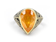 Load image into Gallery viewer, Orange Sapphire, 10.20 Carats, Engraved Cocktail Ring in 18K Yellow Gold
