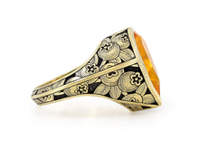 Load image into Gallery viewer, Orange Sapphire, 10.20 Carats, Engraved Cocktail Ring in 18K Yellow Gold
