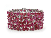 Cabochon Ruby & Diamond Wide Bracelet in Platinum