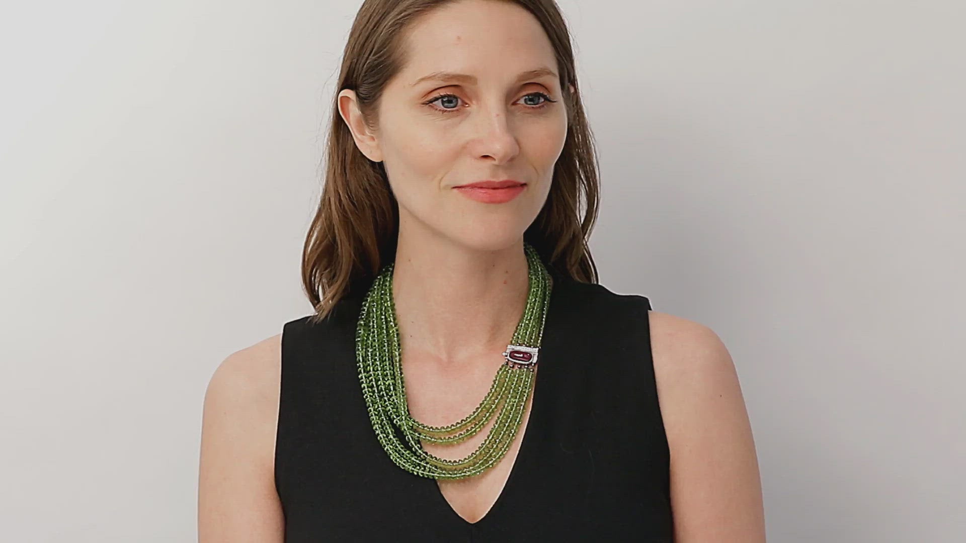 Load video: Peridot &amp; Ruby Necklace in 18K White Gold