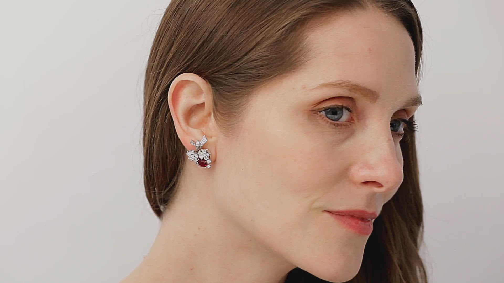 Load video: Ruby, 3.59 carats, and Diamond Earrings, in Platinum